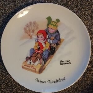 Norman Rockwell Winter Wonderland Plate - Red, Green, Yellow